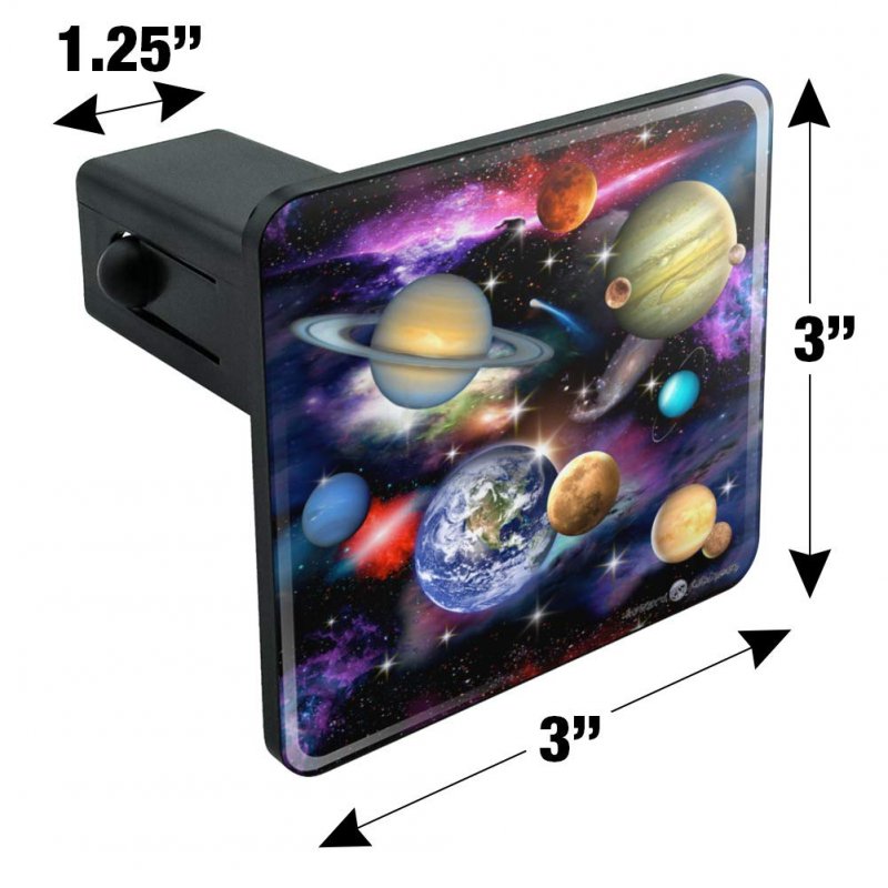 Planets Solar System Earth Saturn Jupiter Mars Pattern Tow Trailer Hitch Cover For 1 25 In Receivers Black Abs Plastic With Uv
