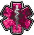 Reflective Star Of Life Emergency Response Ems Emt Paramedic Decal In Pink Inferno Flames