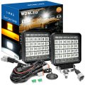 Wowled High-end Amber White Led Pod Lights 2 Pack 4 5inch Square Pods With Wiring Harness 3 Mode Spot Flood Combo Offroad Work 