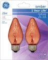 Ge G E Lighting 75339 Amber Flame Shaped Bulb 25w 2-pack 2 Count Pack Of 1