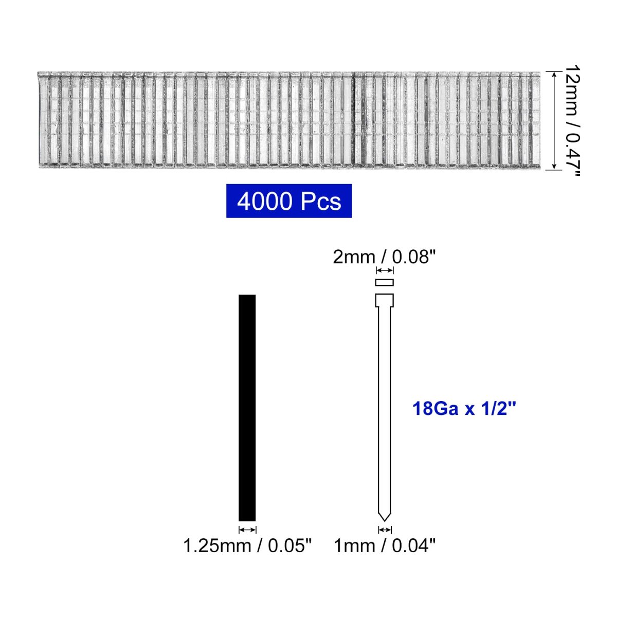 4000pcs 18 Gauge Brad Nails 1 2 In Length Straight Finishing Galvanized Carbon Steel For Woodworking Construction Silver