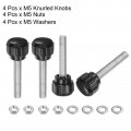 Uxcell 4 Set M5 X 25mm Male Thread Knurled Knobs Thumb Screws With Nuts Washers Clamping Knob Grip 14mm Plastic Head Hand