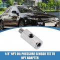 X Autohaux 1 8 Npt Oil Pressure Sensor Tee Adapter Female To Male With Gauge Port Supply Feed Line Stainless Steel Silver Tone
