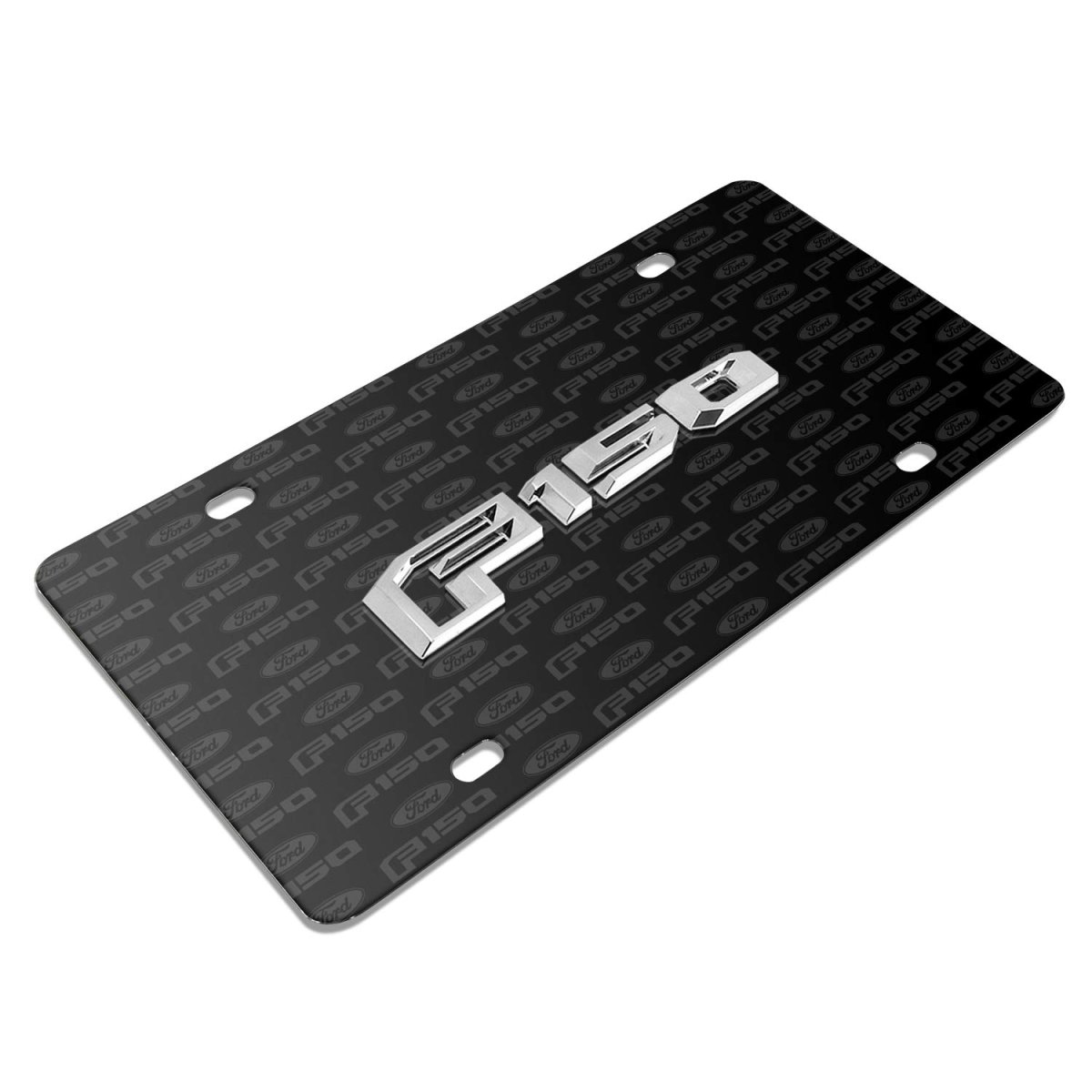 Ford F-150 2015 Up 3d Logo On Pattern Black Aluminum License Plate Official Licensed Universal Fit For Car Suv Truck 12 In X 6