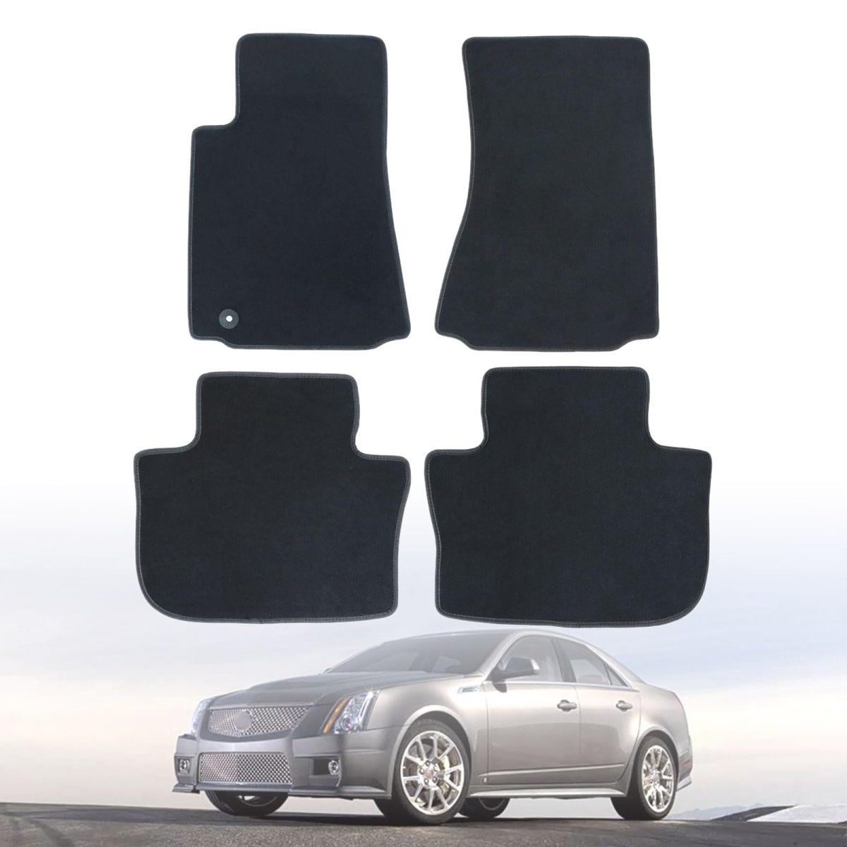 Floor Mats Carpet For Cadillac Cts 2008 2013 4 Piece Set Front And Rear Interior Black Velour Plastic Direct Replacement