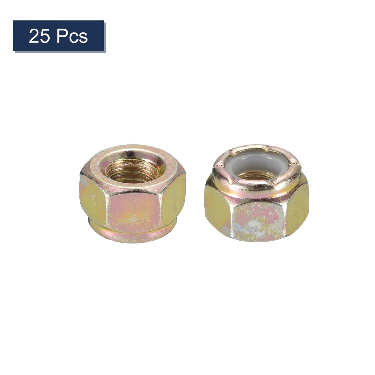 25pcs 1 4 -28 Nylon Insert Hex Lock Nuts Carbon Steel Self-locking Stop Nut For Industrial Construction Fasteners Color Zinc