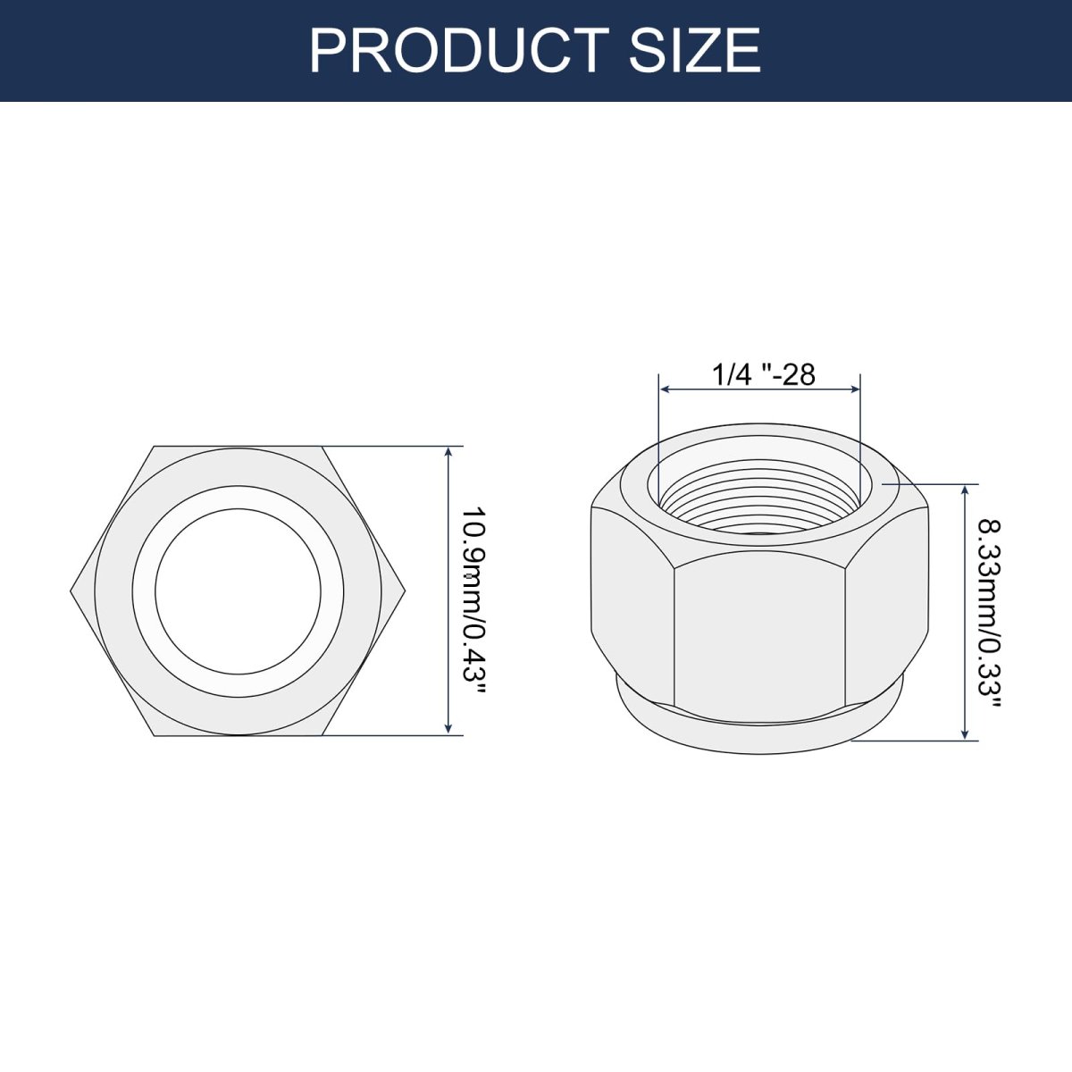 25pcs 1 4 -28 Nylon Insert Hex Lock Nuts Carbon Steel Self-locking Stop Nut For Industrial Construction Fasteners Color Zinc
