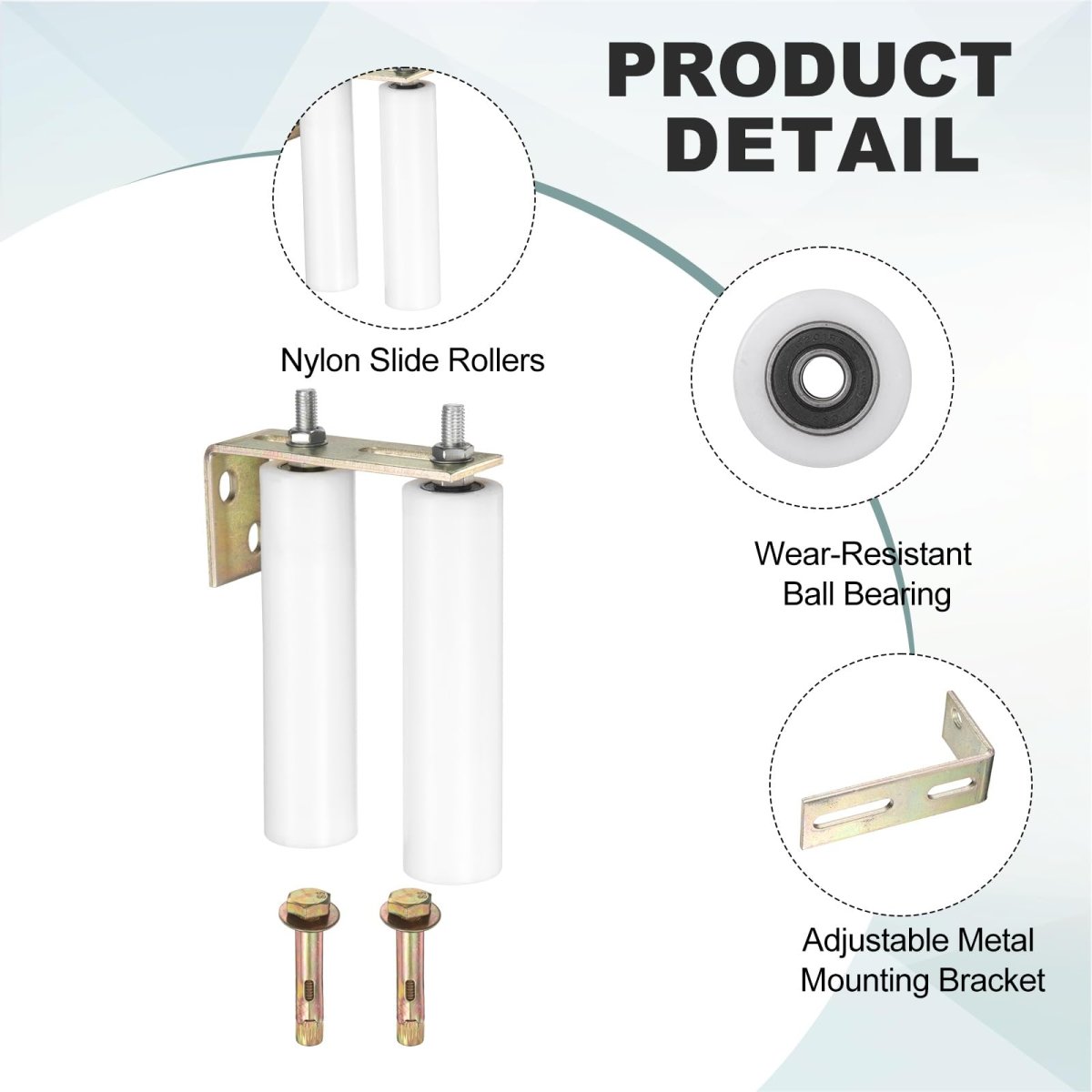 Slide Gate Guide Roller Kit 2 Set Nylon Rollers With Rear Post Bracket Adjustable Sliding Hardware For Barn Rolling Doors 1 97