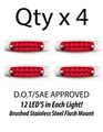 4- Red 12 Led Sealed Side Marker Clearance Rear Stop Trailer Light Fish Shape Truck 12v 
