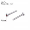 Uxcell M2x14mm Machine Screws Pan Phillips Cross Head Screw 304 Stainless Steel Fasteners Bolts 100pcs