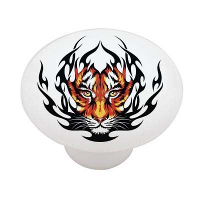 Tribal Tiger Face High Gloss Ceramic Drawer Knob