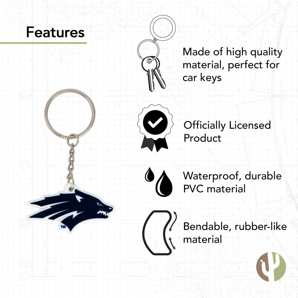Desert Cactus University Of Nevada Reno Pvc Keychain Unr Wolf Pack Bag Tag Backpack Car Gift Souvenir Key Ring Pvc A