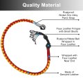 42 In Motorcycle Get Back Whip Genuine Leather Biker For Handlebar With Fringes And Skulls Yellow Red