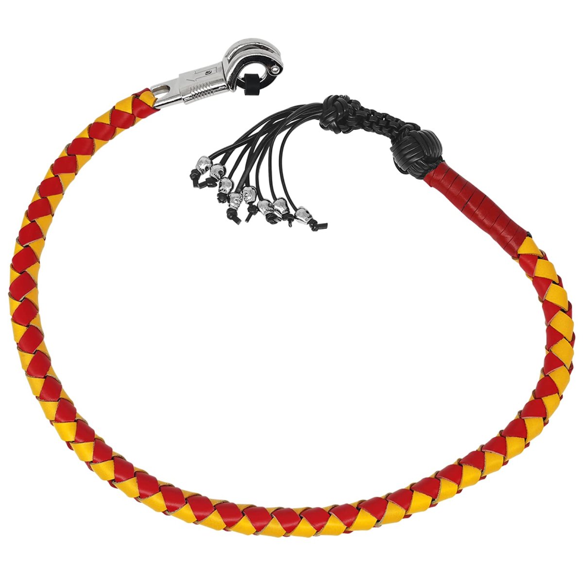 42 In Motorcycle Get Back Whip Genuine Leather Biker For Handlebar With Fringes And Skulls Yellow Red