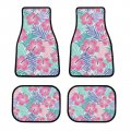Pink Hibiscus Car Floor Mats Automotive Hawaii Palm Leaves Rubberpet 4a Pieces Set All Weather Protector Non-slip Accessories 
