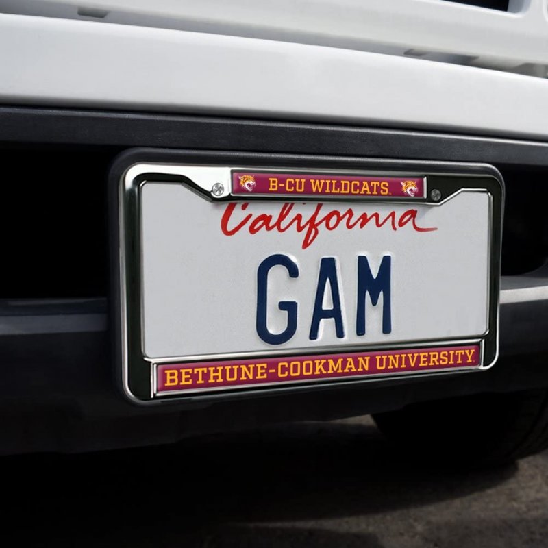 Bethune Cookman University Wildcats License Plate Frame Full Size Standard Metal For Cars 12 3 In X 6 Uv And Water Resistant