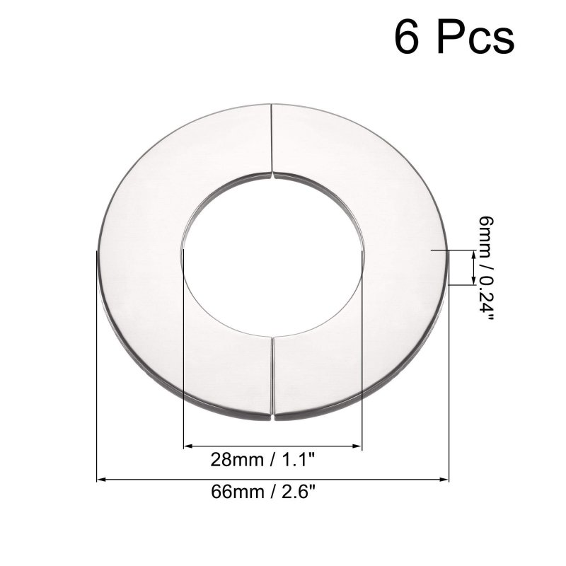 Wall Split Flange Stainless Steel Round Escutcheon Plate For 28mm Diameter Pipe 6pcs