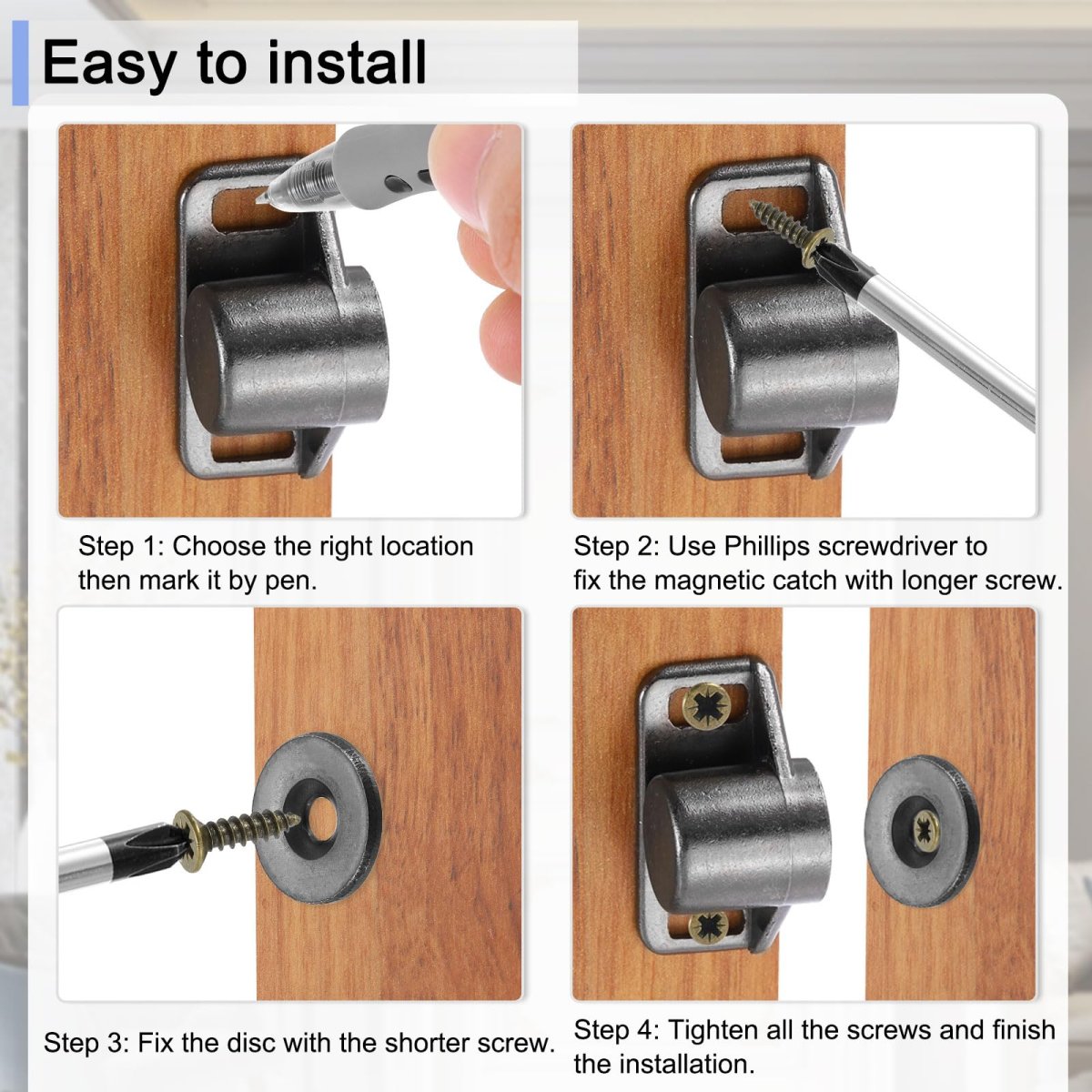 8 Pcs Cabinet Door Catch Latch Metal Magnetic Lock With Screw For Cupboard Kitchen Closet Wardrobe Black