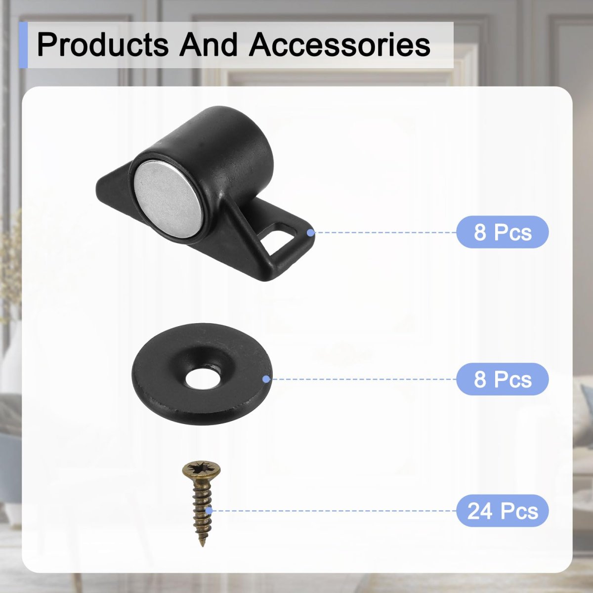 8 Pcs Cabinet Door Catch Latch Metal Magnetic Lock With Screw For Cupboard Kitchen Closet Wardrobe Black