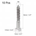 Uxcell Hex Lag Screws M8 X 50mm 304 Stainless Steel Half Thread Self-tapping Bolts For Wood Screw 10pcs