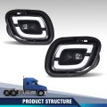 Pit66 Led Fog Lights Lamp For Freightliner Cascadia 2008-2017 Clear Lens Black Housing