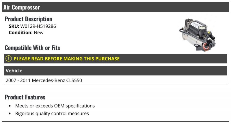 Suspension Air Compressor Compatible With 2007-2011 Mercedes-benz Cls550