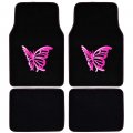 Bdk Pink Butterfly Design Carpet Car Floor Mats For Auto Van Truck Suv-4 Pieces Front Rear Full Set With Rubber 