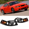 Headlight Assembly Kit Fit For Replacement Headlamp 1999-2004 Ford Mustang3r3z13008ca 3r3z13008da Black Housing Amber Lens 2pcs 