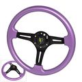 Universal 350mm 6 Bolt Hole Heavy Duty Light Weight Steering Wheel Purple Trim Black Center Streak Design Wakaba Jdm Leaf Horn 
