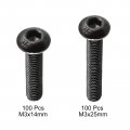 Uxcell M3x14mm M3x25mm Thread 10 9 Alloy Steel Button Head Hex Socket Cap Screw Bolt 200pcs