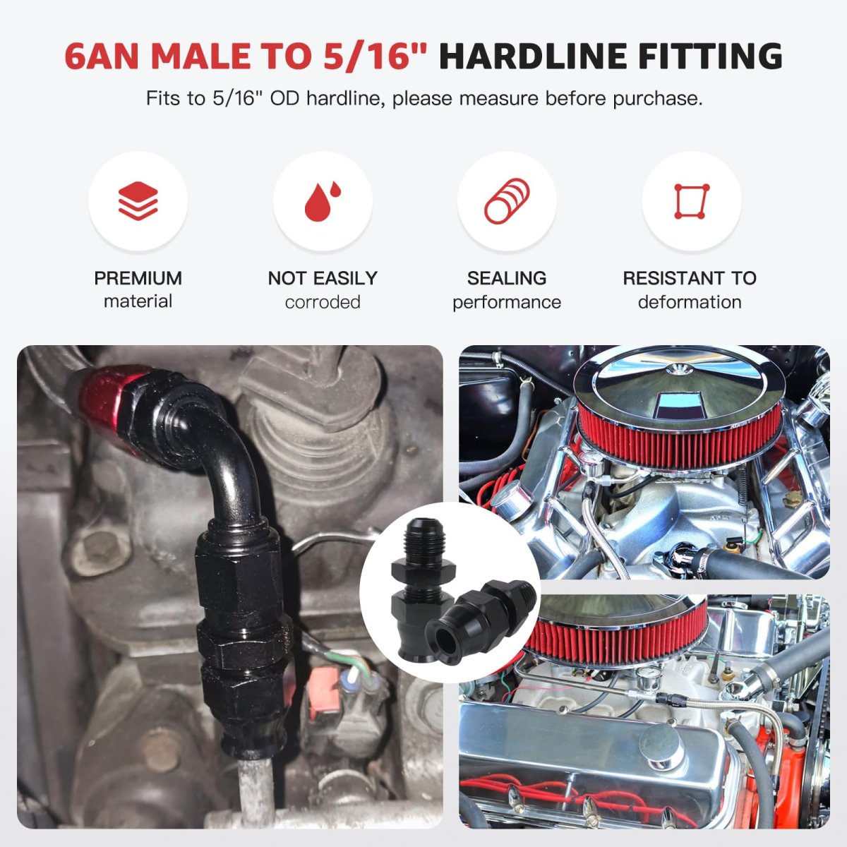 6an To 5 16 In Hardline Adapter 37 Degrees Flare Seal Aluminum Alloy With Brass Ferrule For Fuel Systems 2 Pack