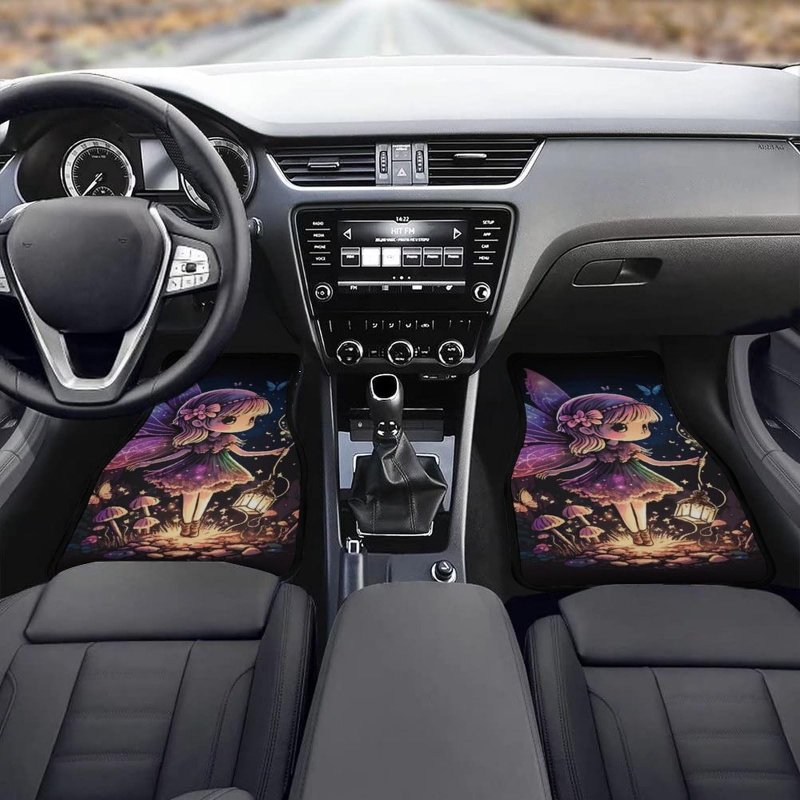 Cute Fairy Car Floor Mats Automotive Sparkling Fireflies Mushroom Rubberpet 4a Pieces Set All Weather Protector Non-slip