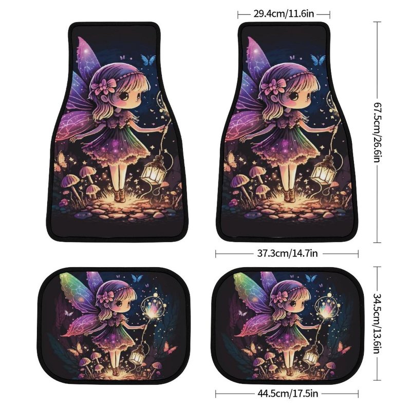 Cute Fairy Car Floor Mats Automotive Sparkling Fireflies Mushroom Rubberpet 4a Pieces Set All Weather Protector Non-slip
