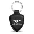 Ford Mustang Script Black Shield-shape Style Genuine Leather Key Chain Official Licensed