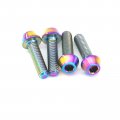 Sorekarain 4 Pcs M4x15mm Rainbow Gr5 Titanium Cone Head Bolts For Bike Rear Derailleur