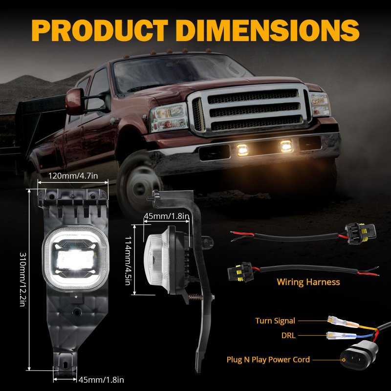 Auxbeam Led Fog Lights With White Drl Amber Turn Signals For Ford F250 F350 F450 F550 Super Duty 2005 2006 2007 Bumper Driving