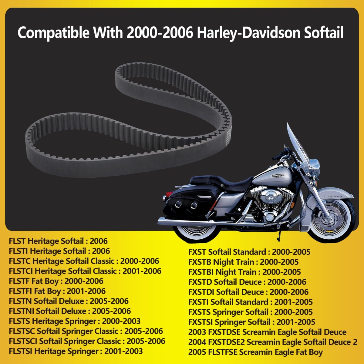 Drive Belt Replace 40307-00 For Harley-davidson 00-06 Softail Series 135t 1-1 8 Inch Width