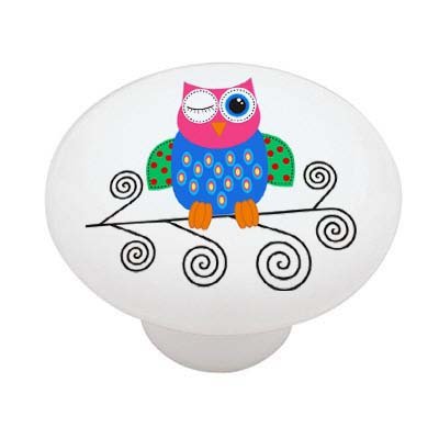 Winking Retro Owl High Gloss Ceramic Drawer Knob