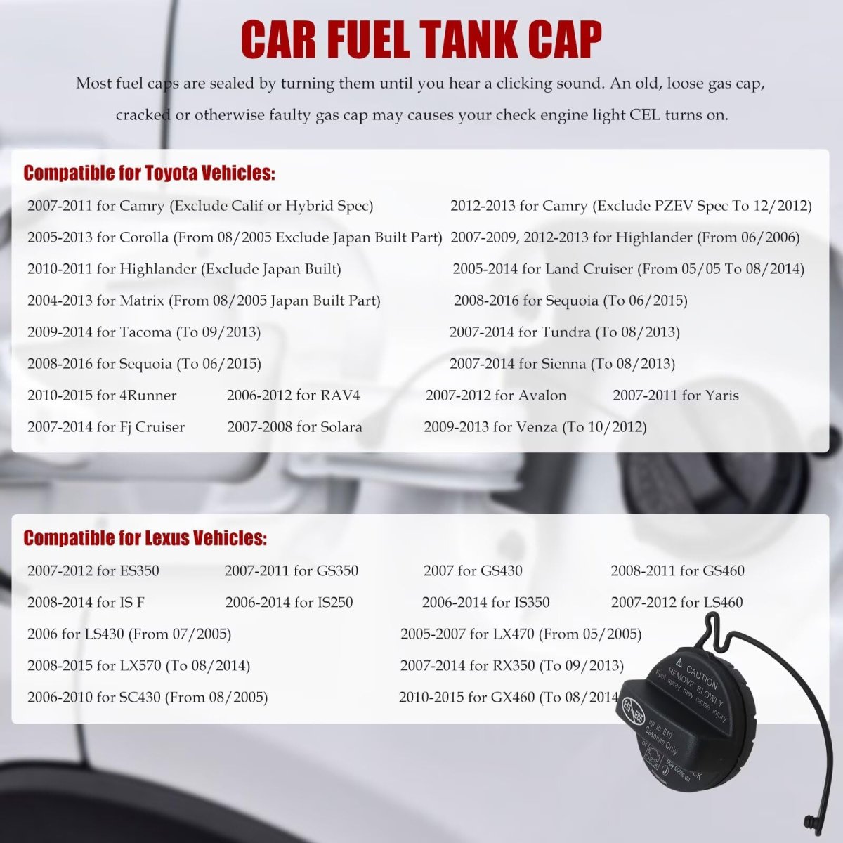 Gas Cap Fuel 77300-06040 Compatible For 2007-2014 Lexus Rx350 To 09 2013