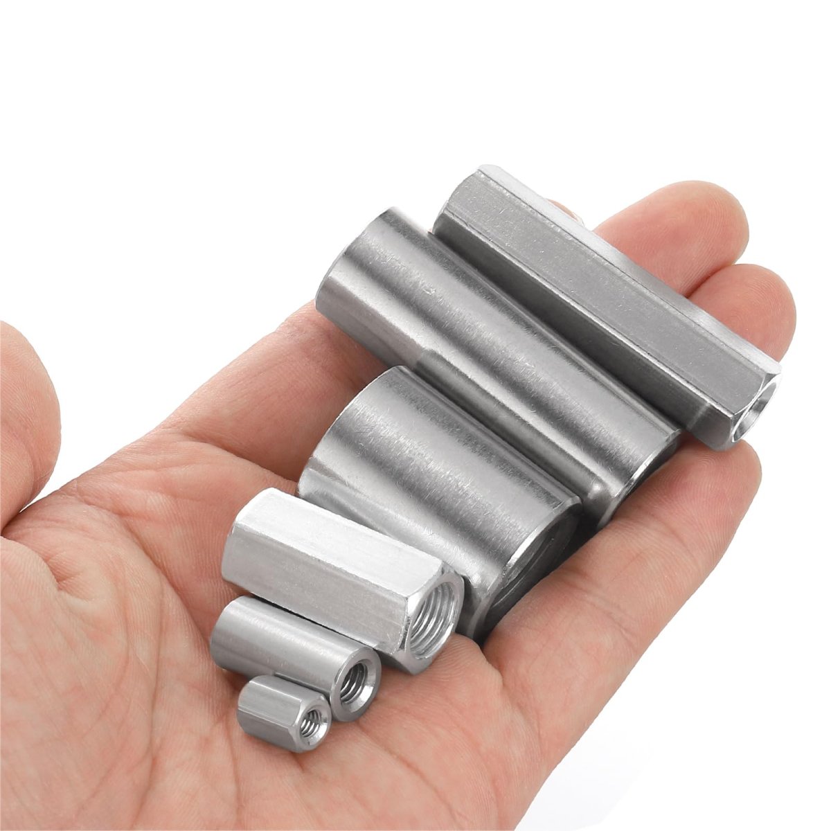M8x1 25mm Round Coupling Nuts 5 Pcs 304 Stainless Steel Connector Fasteners Rod Bar Stud 40mm For Industrial Construction