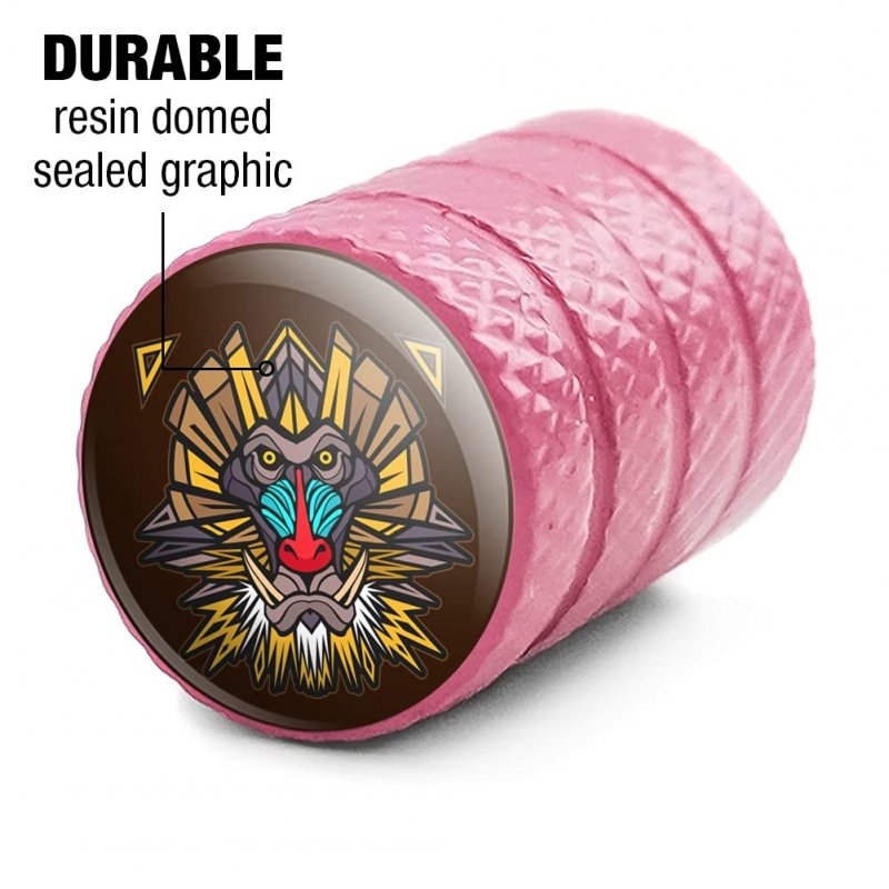 Mandrill Baboon Face Monkey Primate Tire Rim Wheel Aluminum Valve Stem Caps Pink 4 Pieces Fits Schrader Valves For Cars Trucks