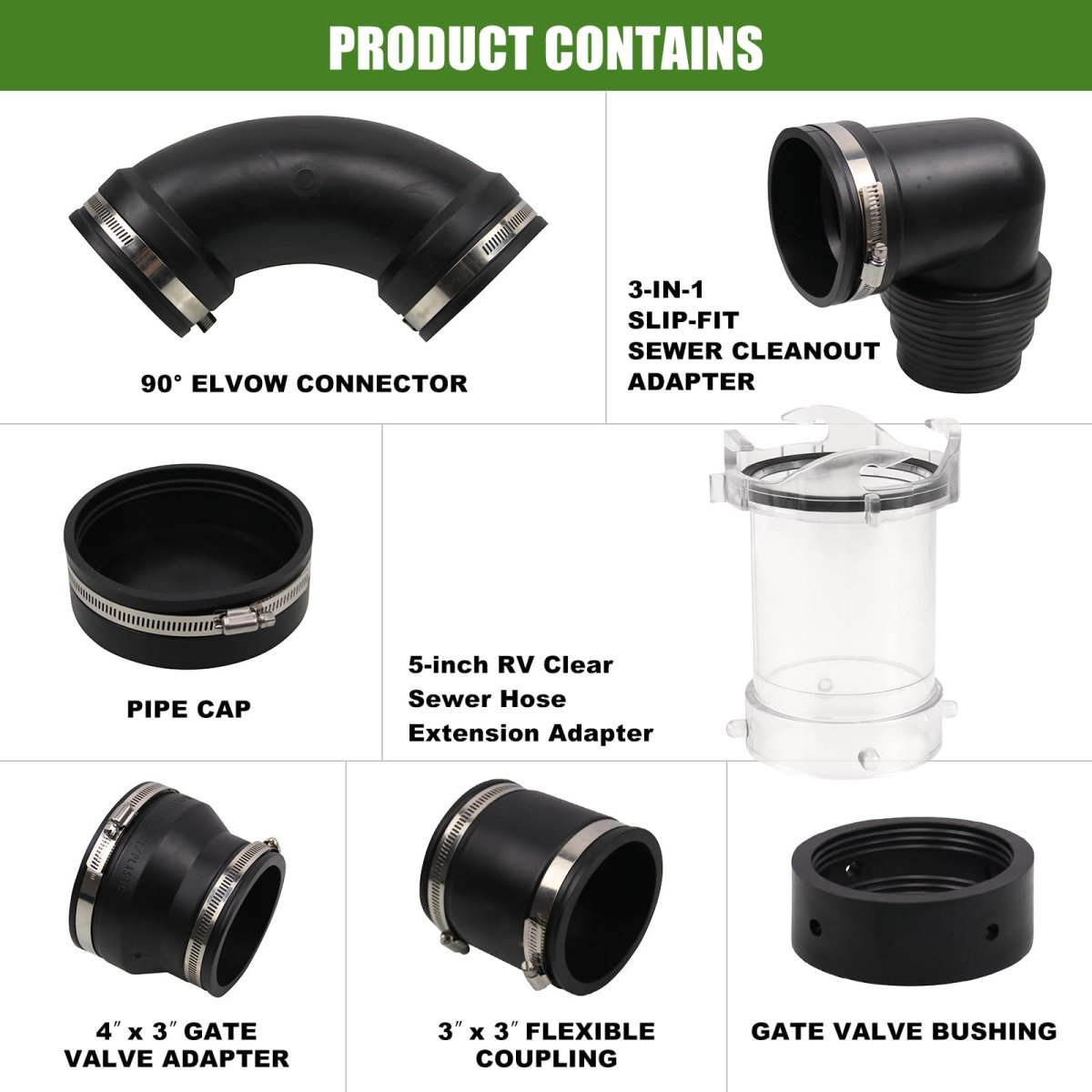 Complete Rv Sewer Hose Kit For 3 In Pvc Pipe Camper Waste Plumbing System With Adapters 90 Degrees Elbow And Clear Extension