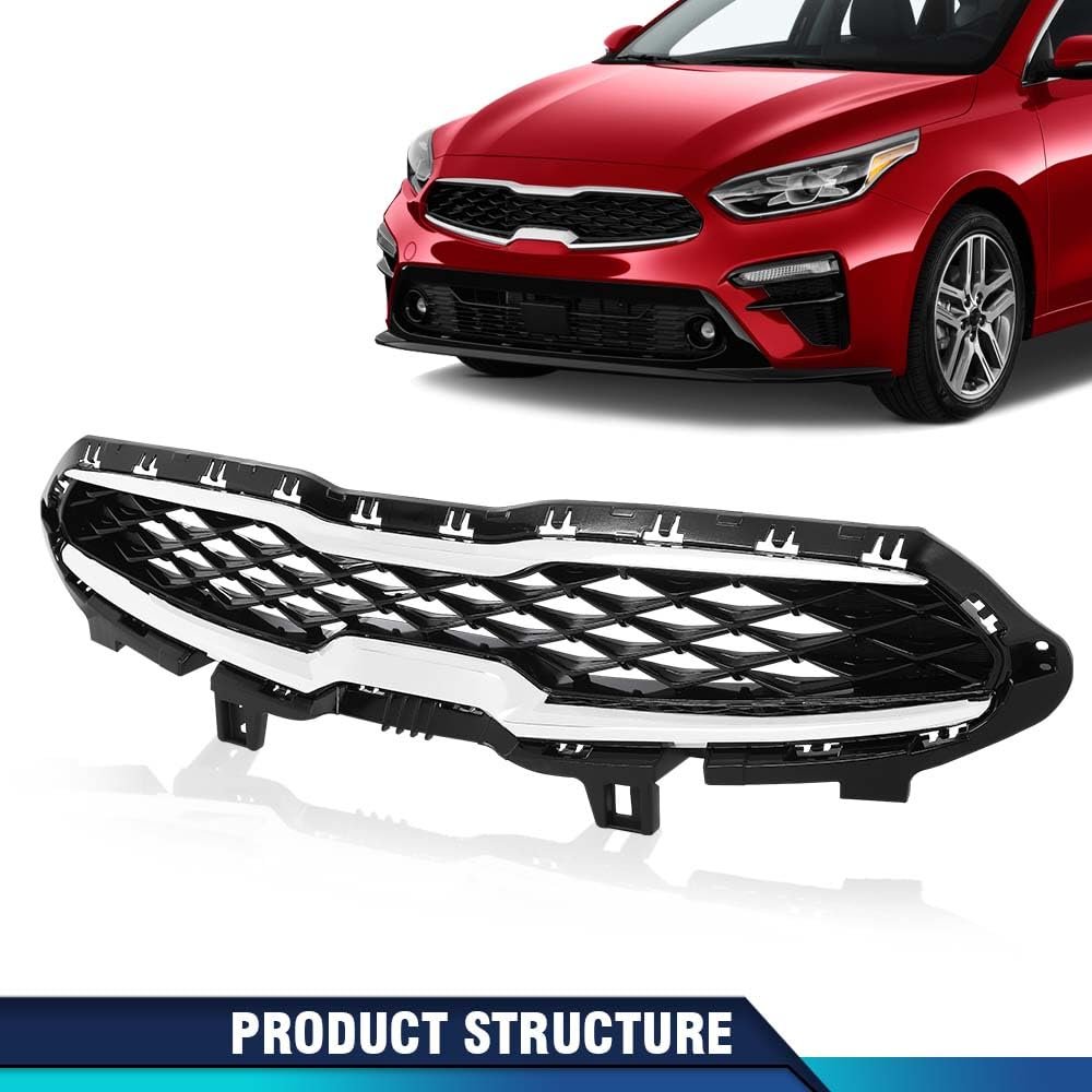Front Upper Grille Grill W Chrome Trim For Kia Forte 2019-2020 Parrilla Para Replacement 86350m7010 86350m6000 Chrome Black