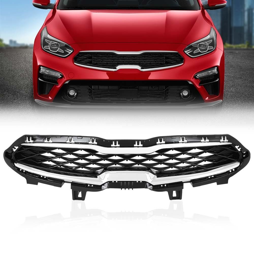 Front Upper Grille Grill W Chrome Trim For Kia Forte 2019-2020 Parrilla Para Replacement 86350m7010 86350m6000 Chrome Black