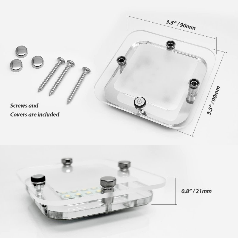 Rv Interior Led Ceiling Light Fixture 12v Panel With Crystal Acrylic Lens And Switch Cool White Lighting 3 5in