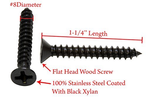 No 8 X 1-1 4 Black Screws Xylan Coated Stainless Flat Head Phillips Wood Screw 25 Pack 18-8 304 Steel Corrosion Resistant By