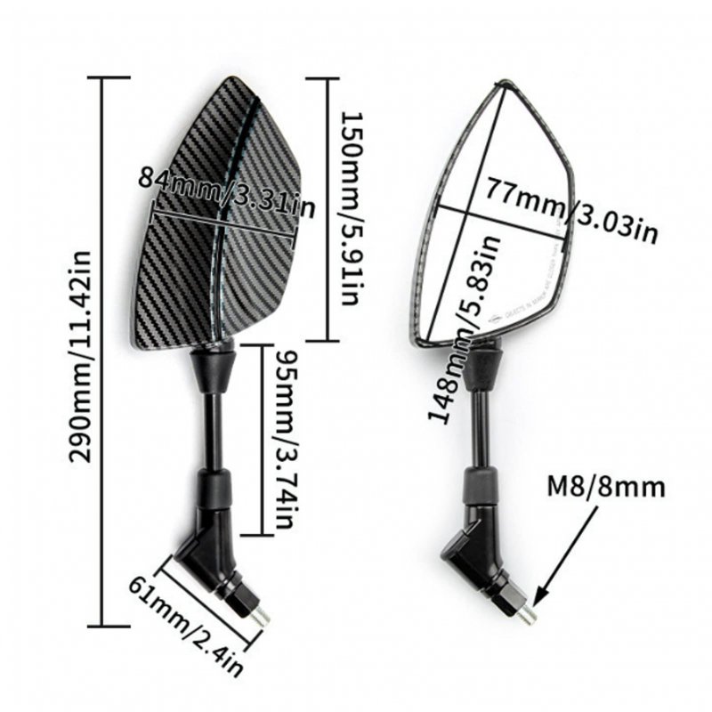 Motorcycle Side Mirror Convex Glass Adjustable Universal Wide Angle Motorbike Rearview For Scooters Atvs With 8mm Base Black