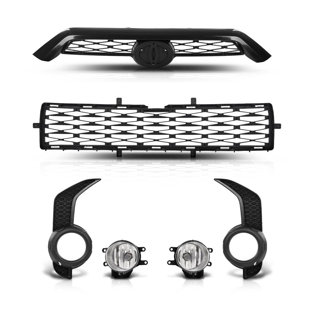 Front Bumper Upper And Lower Grill With Fog Lights Set For Toyota 4runner Sr5 2014 2015 2016 2017 2018 2019 Black
