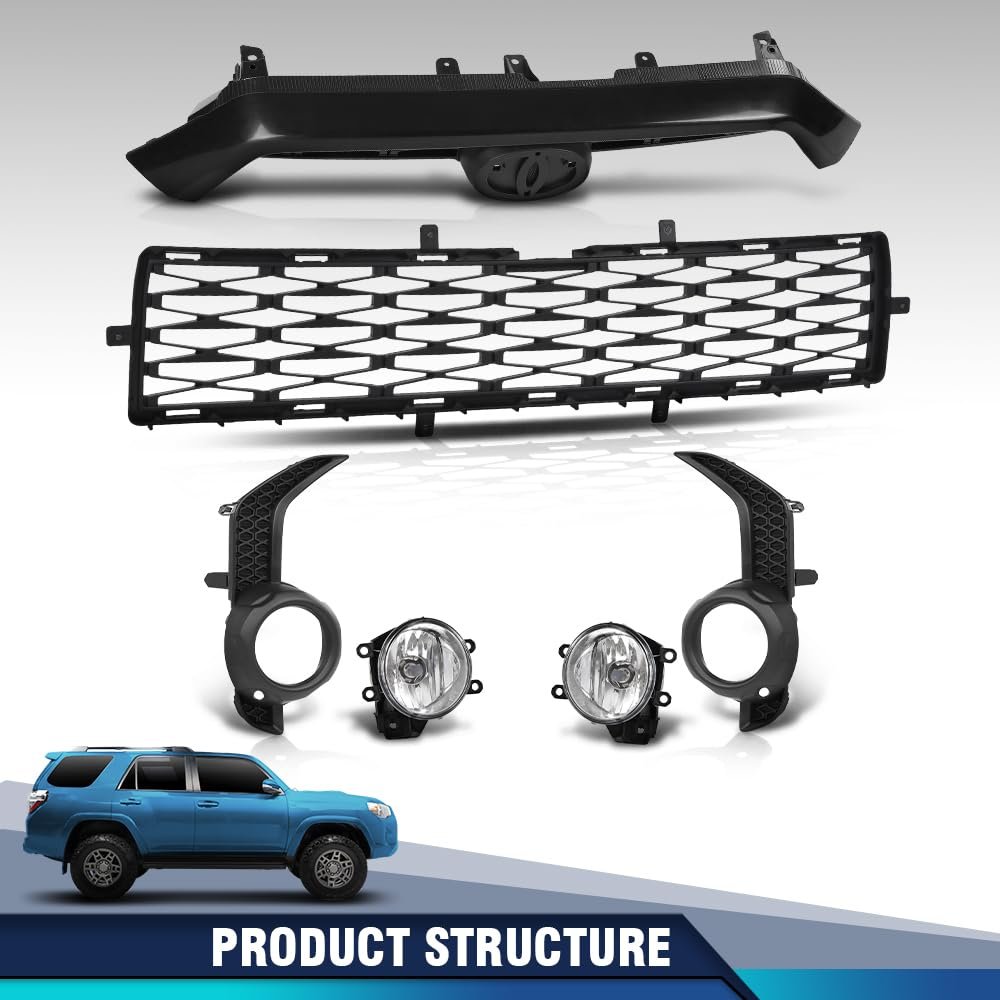 Front Bumper Upper And Lower Grill With Fog Lights Set For Toyota 4runner Sr5 2014 2015 2016 2017 2018 2019 Black