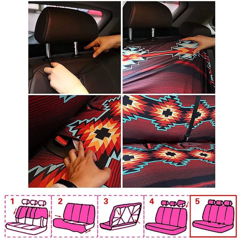 Wellflyhom Dog Paw Car Accessories Seat Cover For Women Boho Floral Rear Bench Seats Protectors Tribal Aztec Navajo Saddle